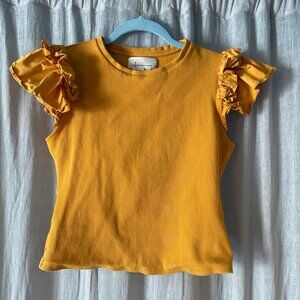 Anthropologie Mustart Yellow Ruffled Sleeve Blouse